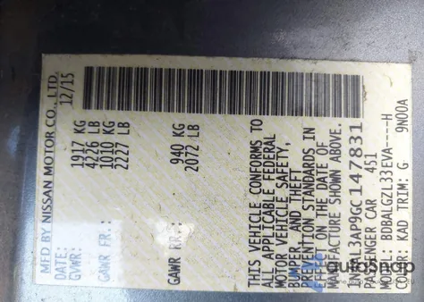 2016 Nissan Altima 2.5 S z USA, uszkodzony, nr VIN 1N4AL3AP9GC147831